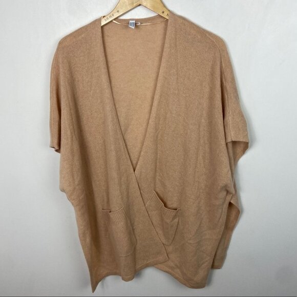 NEW Nordstrom 100% Cashmere Ruana Beige Tan Open Front Cardigan Pockets Minimal - Picture 10 of 13